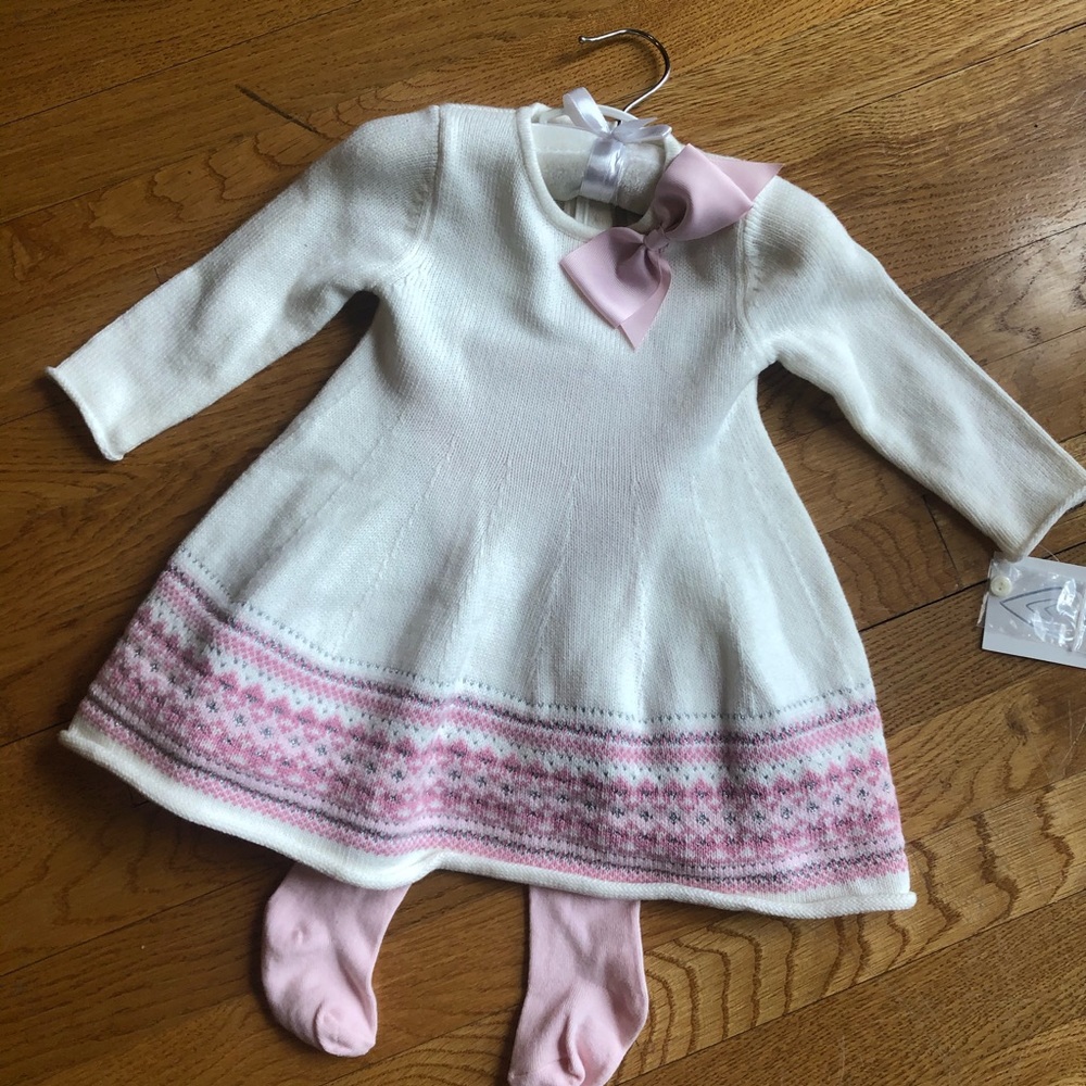 Winter white sweater dress bow leggings BNWT